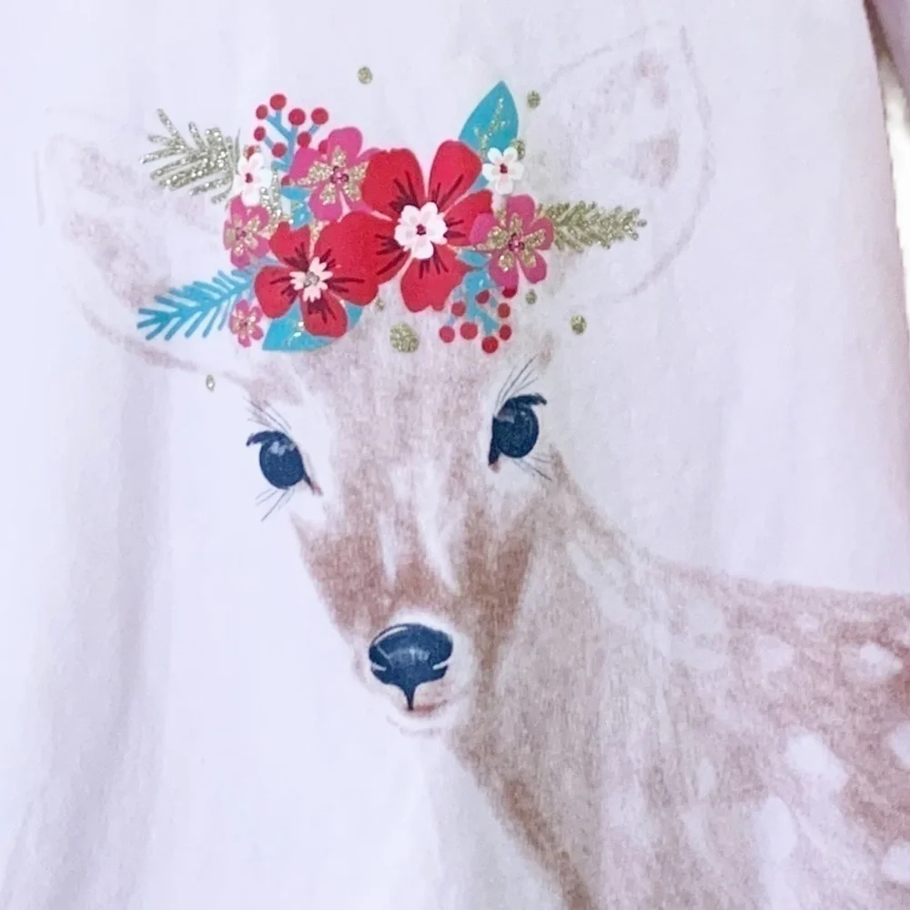 Carter's Kid Light Pink Floral Deer Hooded Long Sleeve Top 6/6X.